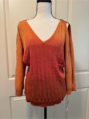 NWT INC International Concepts Ombre Orange Deep-Orange V-Neck Sweater